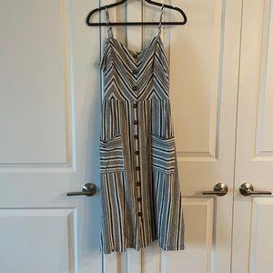 Gray and cream linen midi dress